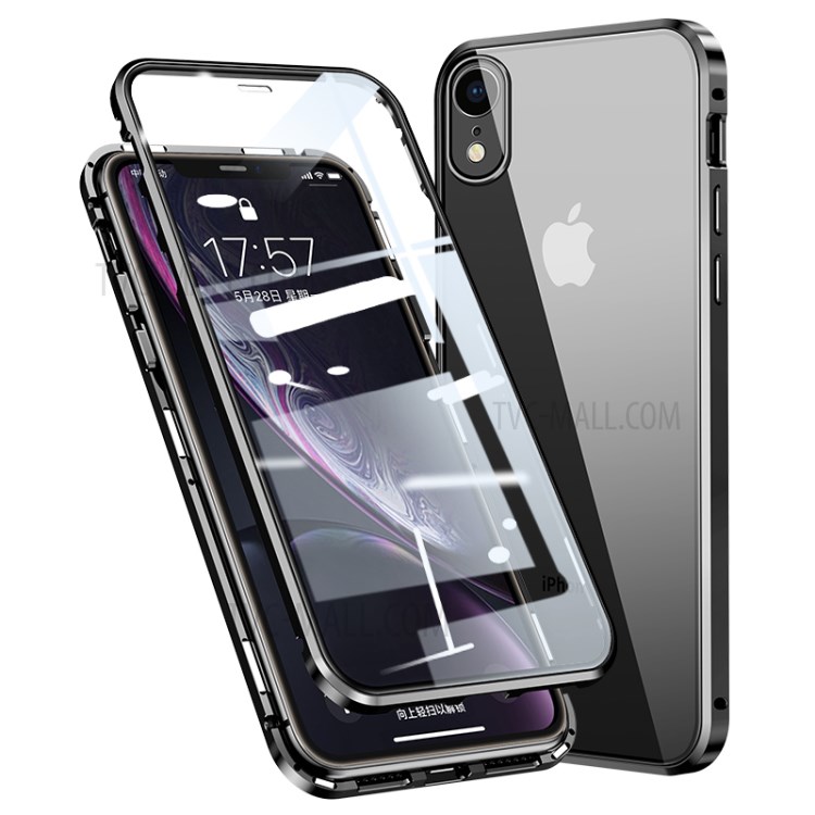 Telaio In Metallo Per Installazione Magnetica + Vetro Temperato Rivestimento Completo Copertura Del Telefono Per IPhone XR 6.1 Pollici - Nero