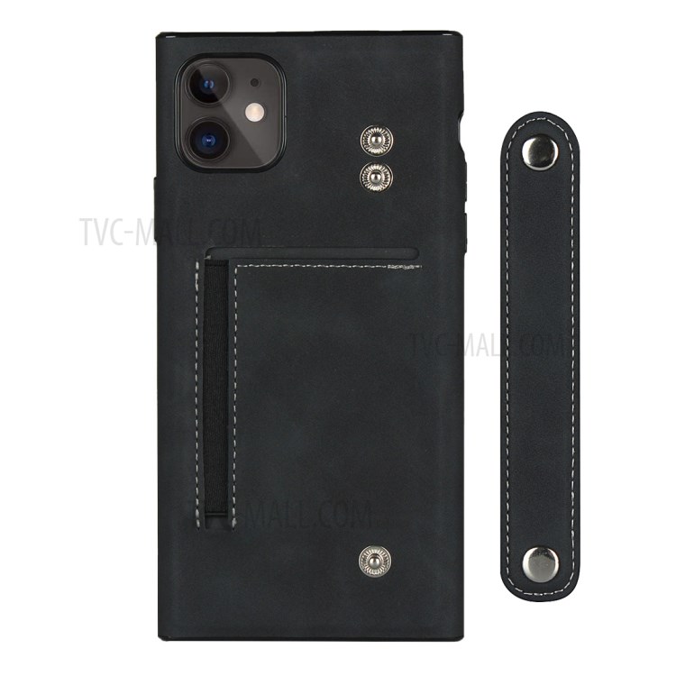 Skin-feeling Style with Wristband Leather Phone Shell for iPhone 11 6.1 inch - Black-3