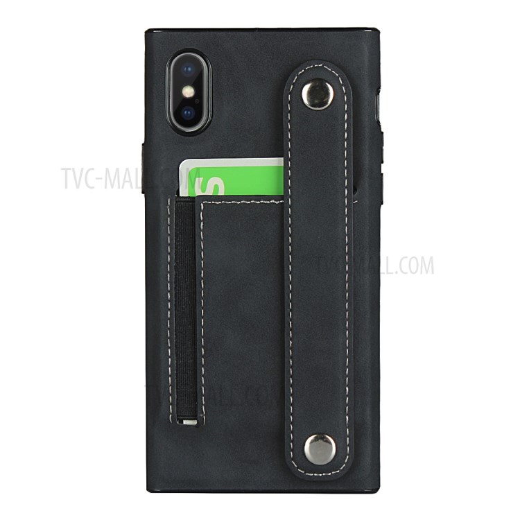 Skin-feeling with Wristband Leather Phone Shell for iPhone XS Max 6.5 inch - Black-2