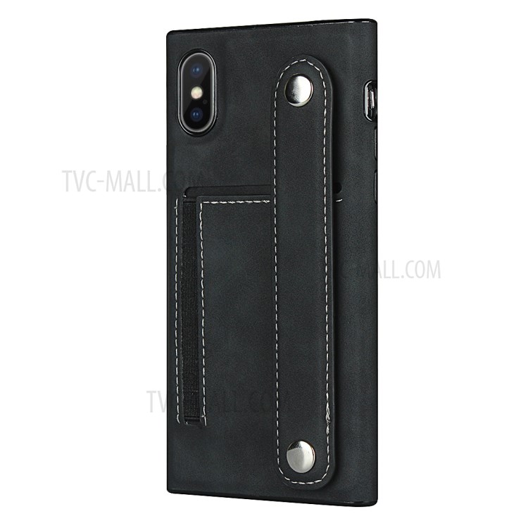 Skin-feeling with Wristband Leather Phone Shell for iPhone XS Max 6.5 inch - Black-4