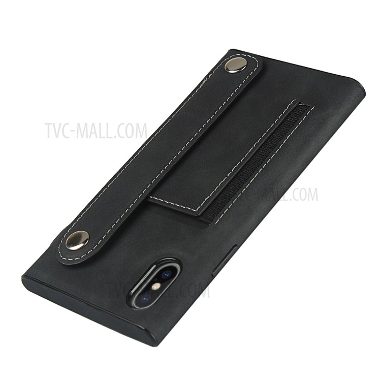 Skin-feeling with Wristband Leather Phone Shell for iPhone XS Max 6.5 inch - Black-7