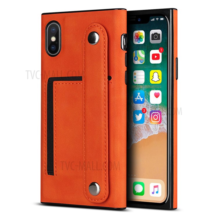 Skin-feeling with Wristband Leather Phone Shell for iPhone XS Max 6.5 inch - Orange-1