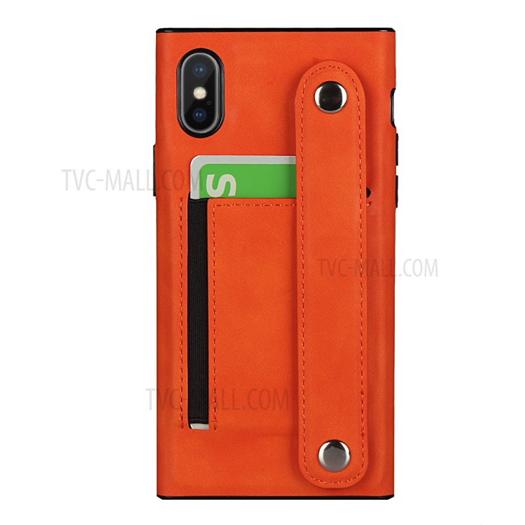 Skin-feeling with Wristband Leather Phone Shell for iPhone XS Max 6.5 inch - Orange-2