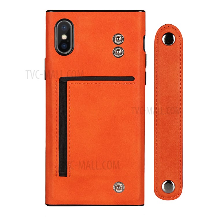 Skin-feeling with Wristband Leather Phone Shell for iPhone XS Max 6.5 inch - Orange-3