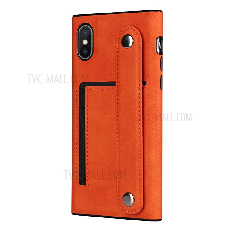 Skin-feeling with Wristband Leather Phone Shell for iPhone XS Max 6.5 inch - Orange-4