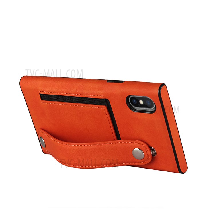 Skin-feeling with Wristband Leather Phone Shell for iPhone XS Max 6.5 inch - Orange-6