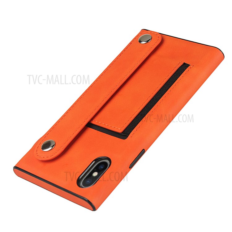 Skin-feeling with Wristband Leather Phone Shell for iPhone XS Max 6.5 inch - Orange-7