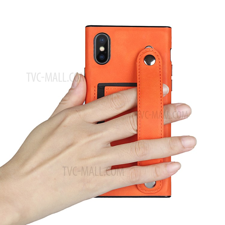 Skin-feeling with Wristband Leather Phone Shell for iPhone XS Max 6.5 inch - Orange-8