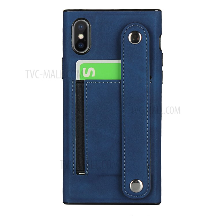 Skin-feeling with Wristband Leather Phone Shell for iPhone XS Max 6.5 inch - Blue-2