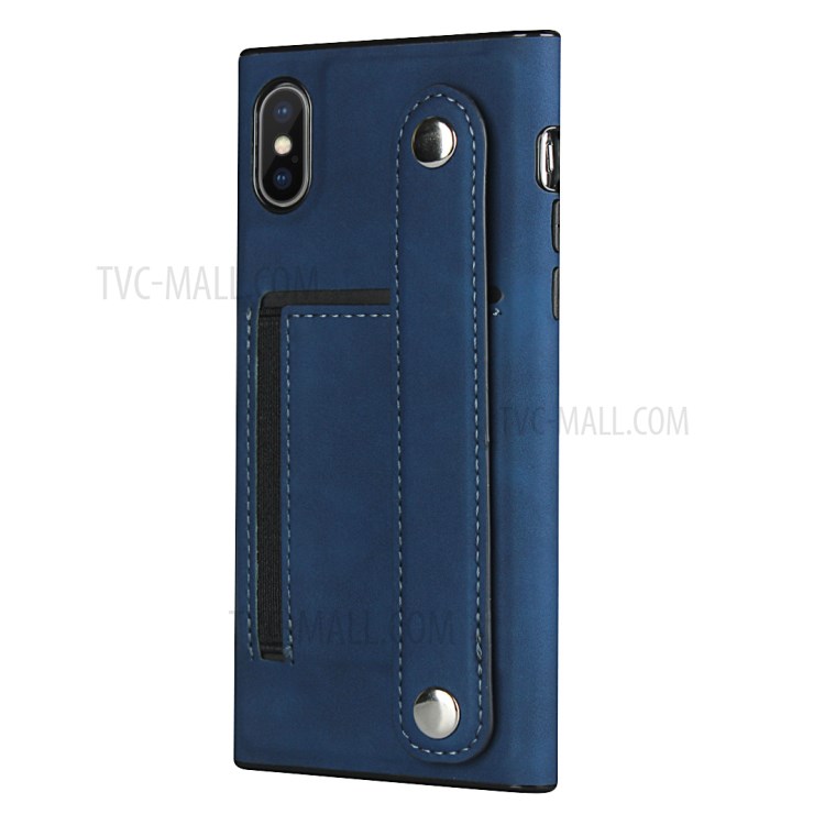 Skin-feeling with Wristband Leather Phone Shell for iPhone XS Max 6.5 inch - Blue-4