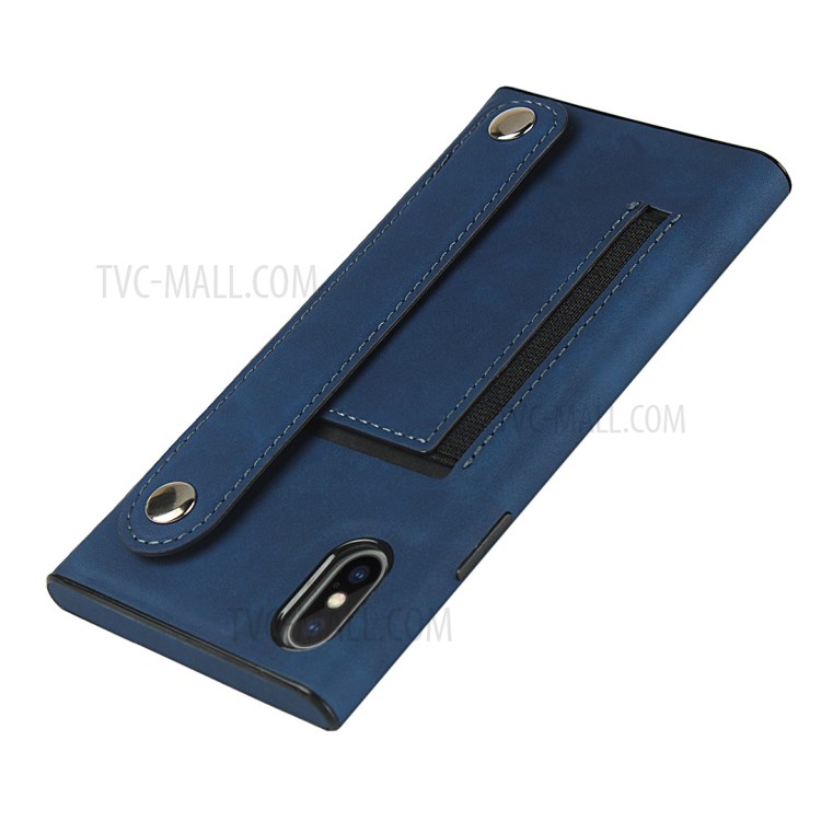 Skin-feeling with Wristband Leather Phone Shell for iPhone XS Max 6.5 inch - Blue-7