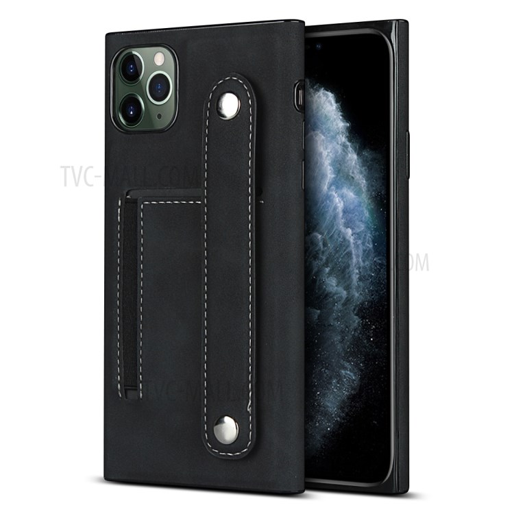 With Wristband Case Leather Phone Shell for iPhone 11 Pro Max 6.5 inch - Black-1