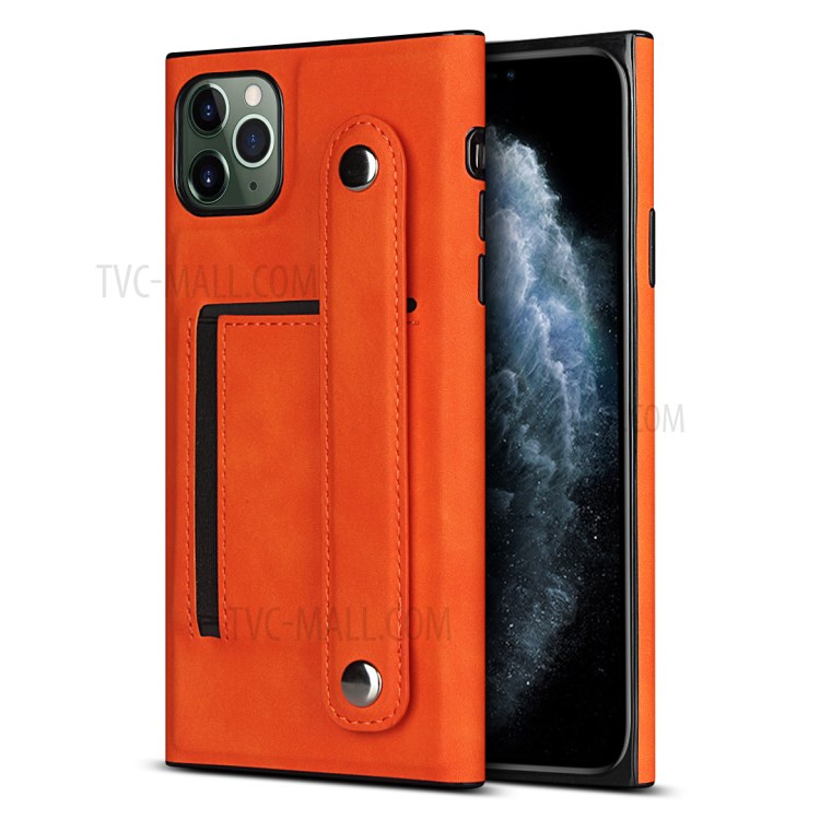 With Wristband Case Leather Phone Shell for iPhone 11 Pro Max 6.5 inch - Orange-1