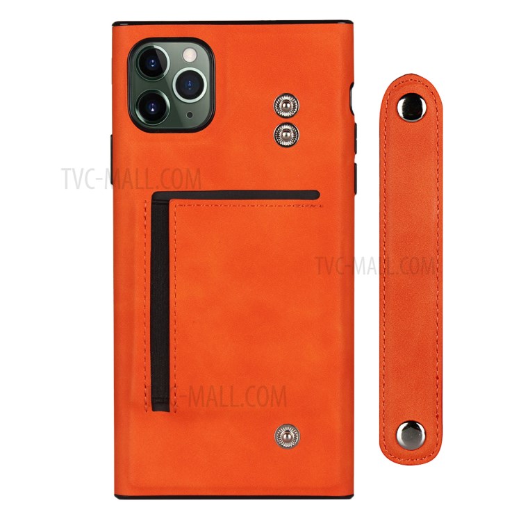 With Wristband Case Leather Phone Shell for iPhone 11 Pro Max 6.5 inch - Orange-3
