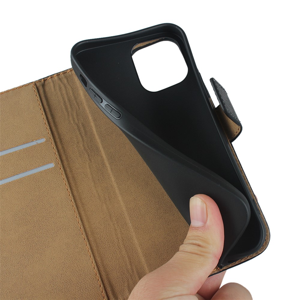 Hauteur de Couverture de Téléphone Réglable du Portefeuille en Cuir Authentique Pour Iphone 12 Mini 5,4 Pouces - le Noir