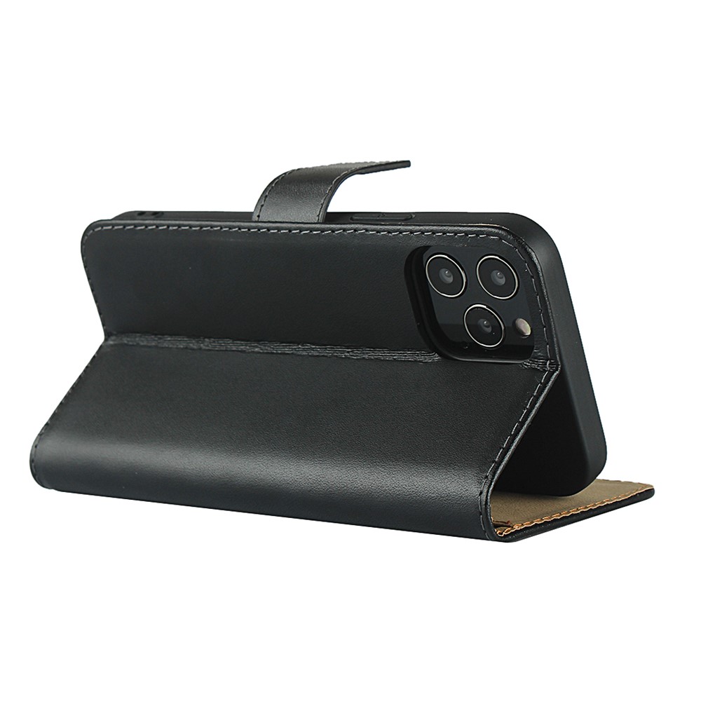 Hauteur de Couverture de Téléphone Réglable du Portefeuille en Cuir Authentique Pour Iphone 12 Mini 5,4 Pouces - le Noir