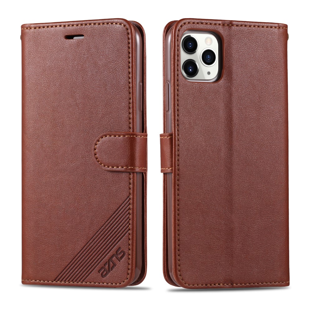 AZNS Wallet Stand Leather Protective Cover for iPhone 12 5.4 inch - Brown-1