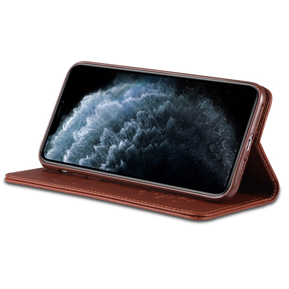 AZNS Wallet Stand Leather Protective Cover for iPhone 12 5.4 inch - Brown-7