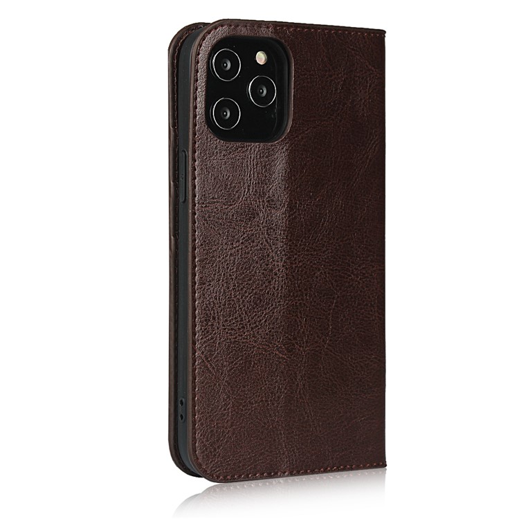Crazy Horse Genuine Leather Wallet Phone Case for iPhone 12 Pro Max 6.7 inch - Coffee-3