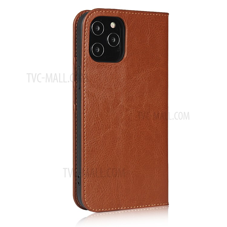 Crazy Horse Genuine Leather Wallet Phone Case for iPhone 12 Pro Max 6.7 inch - Brown-3