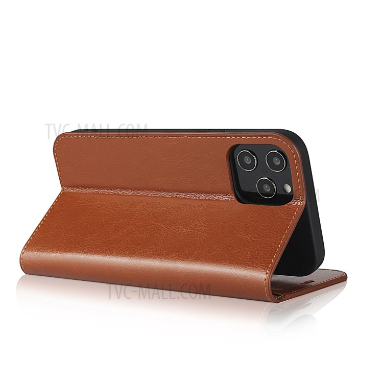Crazy Horse Genuine Leather Wallet Phone Case for iPhone 12 Pro Max 6.7 inch - Brown-5