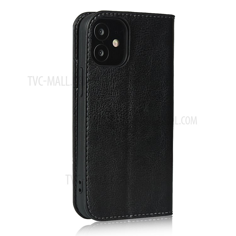 Crazy Horse Genuine Leather Wallet Case Shell for iPhone 12 5.4 inch - Black-3