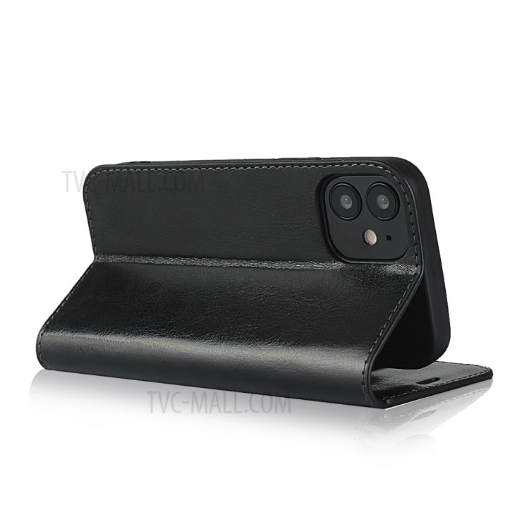 Crazy Horse Genuine Leather Wallet Case Shell for iPhone 12 5.4 inch - Black-5