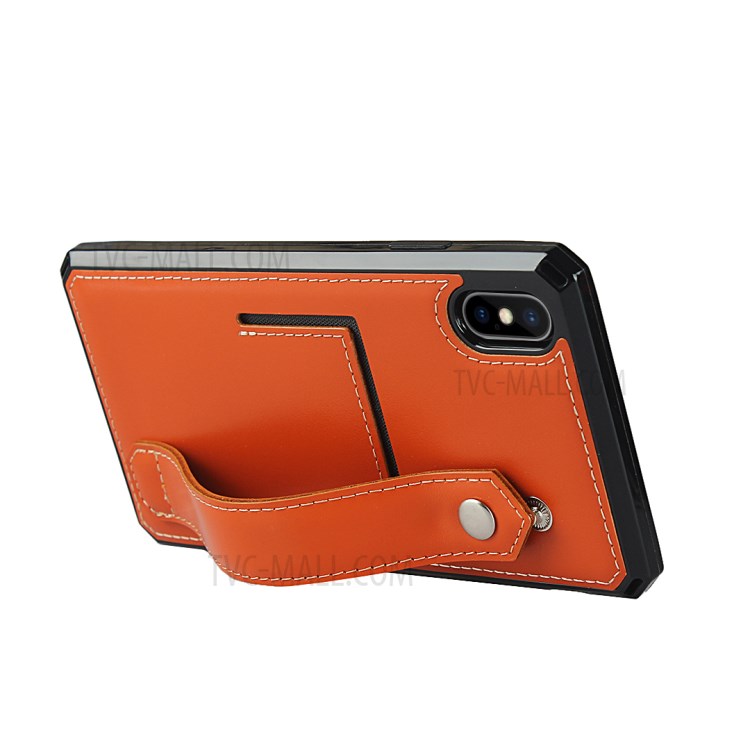 Genuine Leather Coated TPU Case with Handy Strap Card Slot Lanyard for iPhone XS Max 6.5 inch - Orange-4