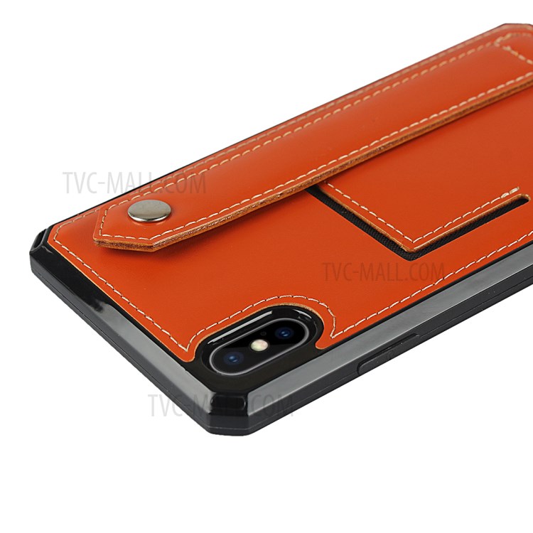 Genuine Leather Coated TPU Case with Handy Strap Card Slot Lanyard for iPhone XS Max 6.5 inch - Orange-5