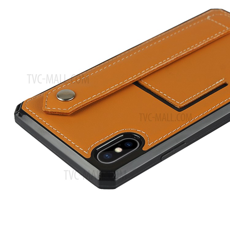 Genuine Leather Coated TPU Case with Handy Strap Card Slot Lanyard for iPhone XS Max 6.5 inch - Light Brown-5