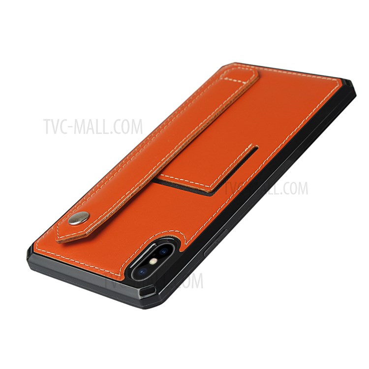 For iPhone XS / X Genuine Leather Coated TPU Phone Shell with Hand Strap Kickstand - Orange-5