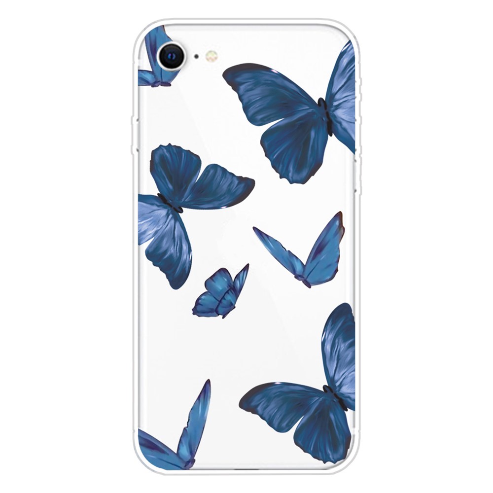 Cute Pattern Printing Soft TPU Protective Case for iPhone SE (2nd Generation)/7/8 - Blue Butterfly-1