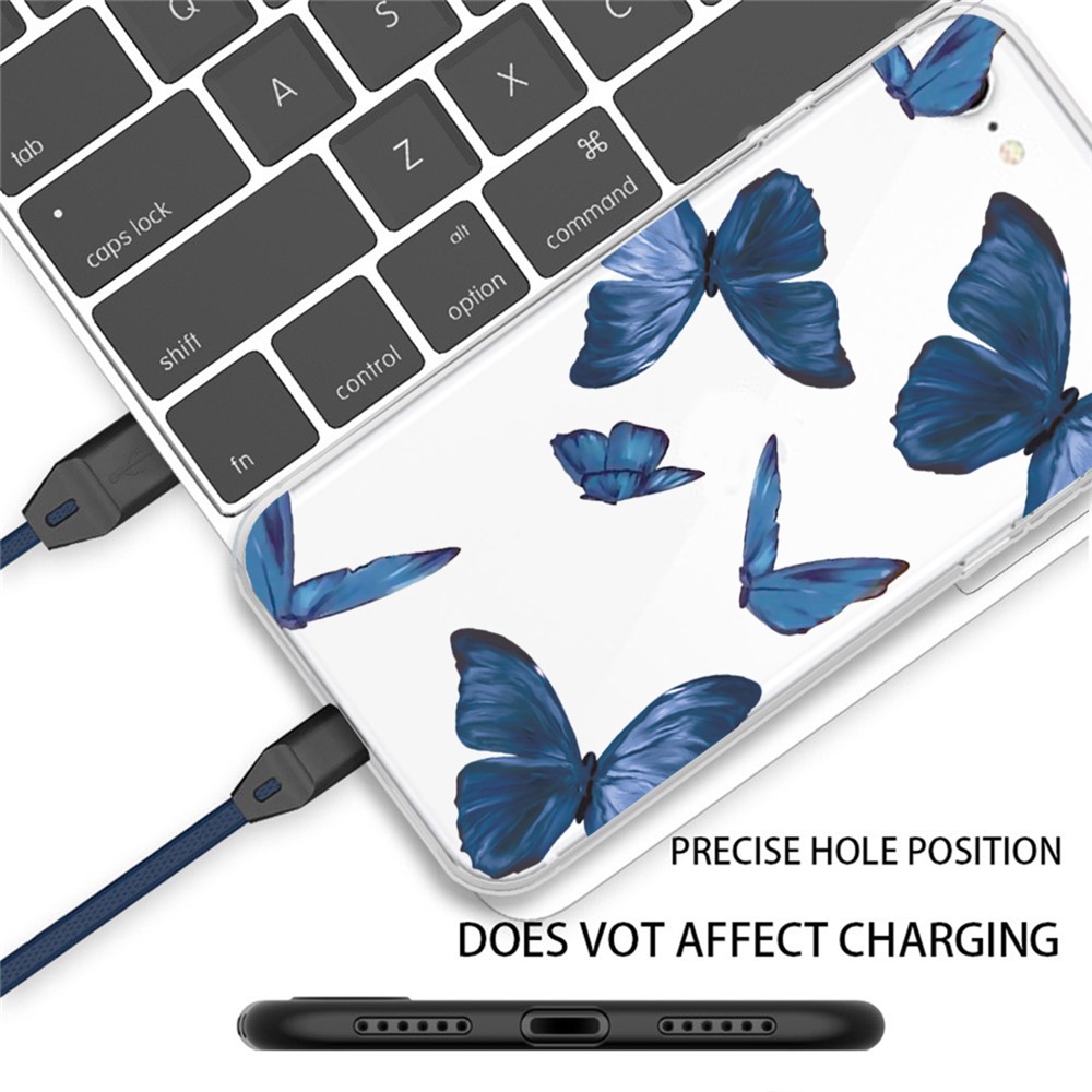 Cute Pattern Printing Soft TPU Protective Case for iPhone SE (2nd Generation)/7/8 - Blue Butterfly-2