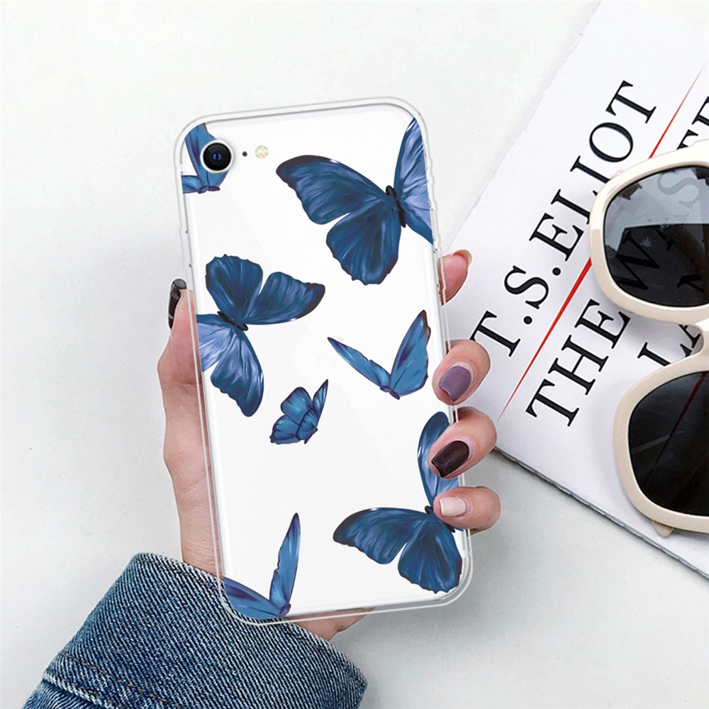 Cute Pattern Printing Soft TPU Protective Case for iPhone SE (2nd Generation)/7/8 - Blue Butterfly-5
