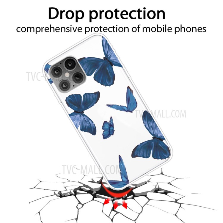 Cute Pattern Printing Soft TPU Phone Cover for iPhone 12 mini - Blue Butterfly-2