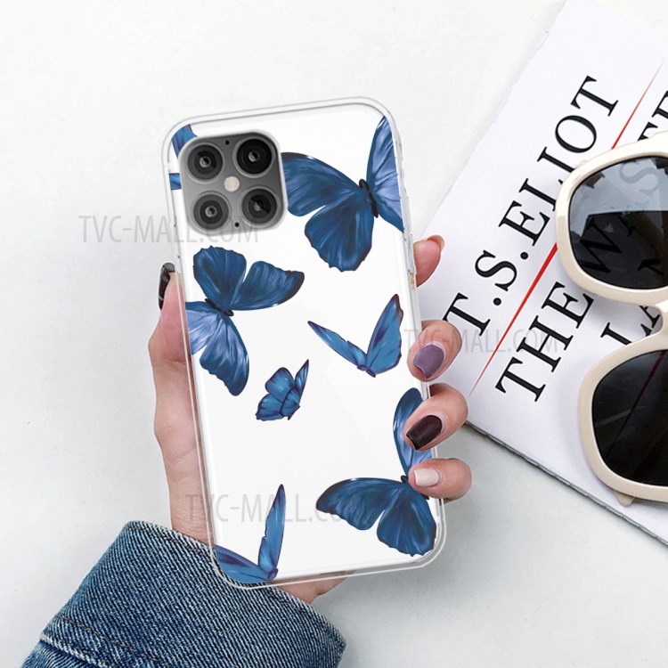 Cute Pattern Printing Soft TPU Phone Cover for iPhone 12 mini - Blue Butterfly-4