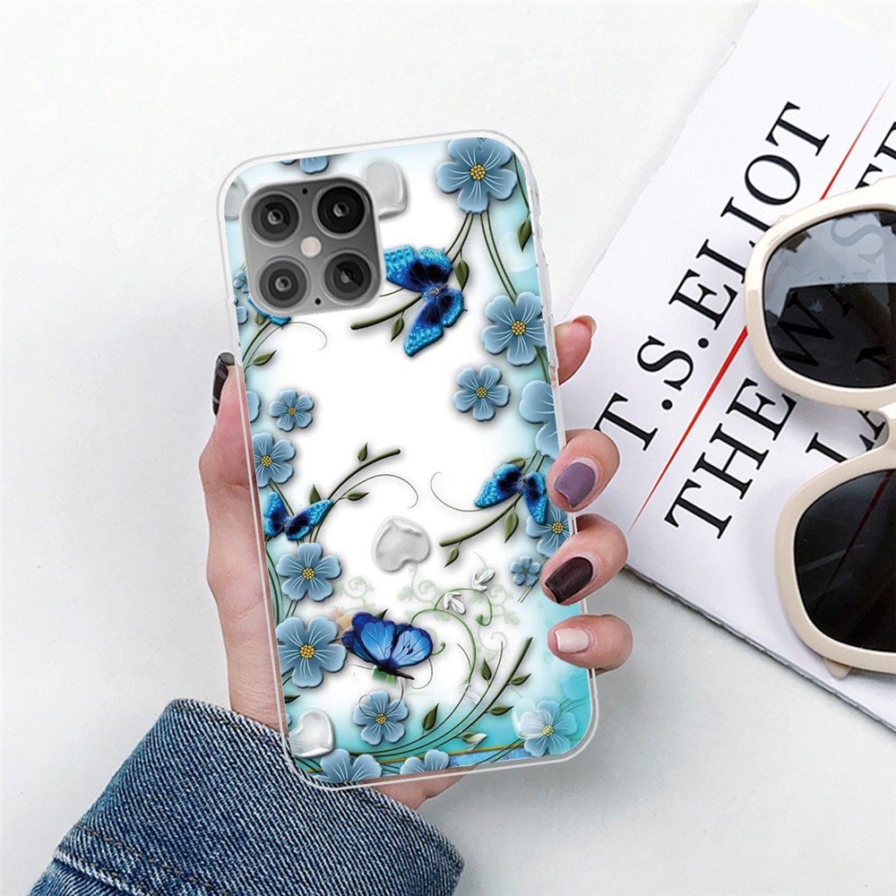 Printing Skin Flexible TPU Protective Cover for iPhone 12 Pro/12 - Flower and Butterfly-4