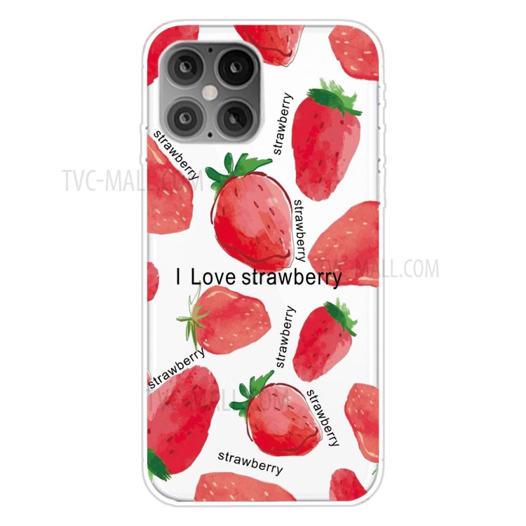 Printing Skin Flexible TPU Protective Cover for iPhone 12 Pro Max 6.7 inch - Strawberries-1