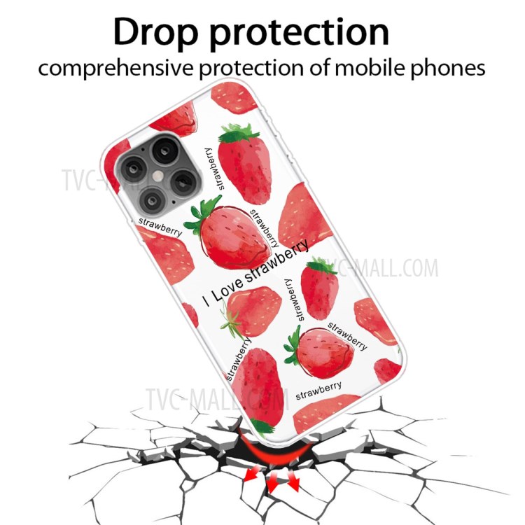 Printing Skin Flexible TPU Protective Cover for iPhone 12 Pro Max 6.7 inch - Strawberries-2