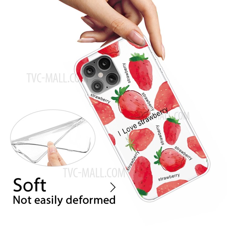 Printing Skin Flexible TPU Protective Cover for iPhone 12 Pro Max 6.7 inch - Strawberries-3