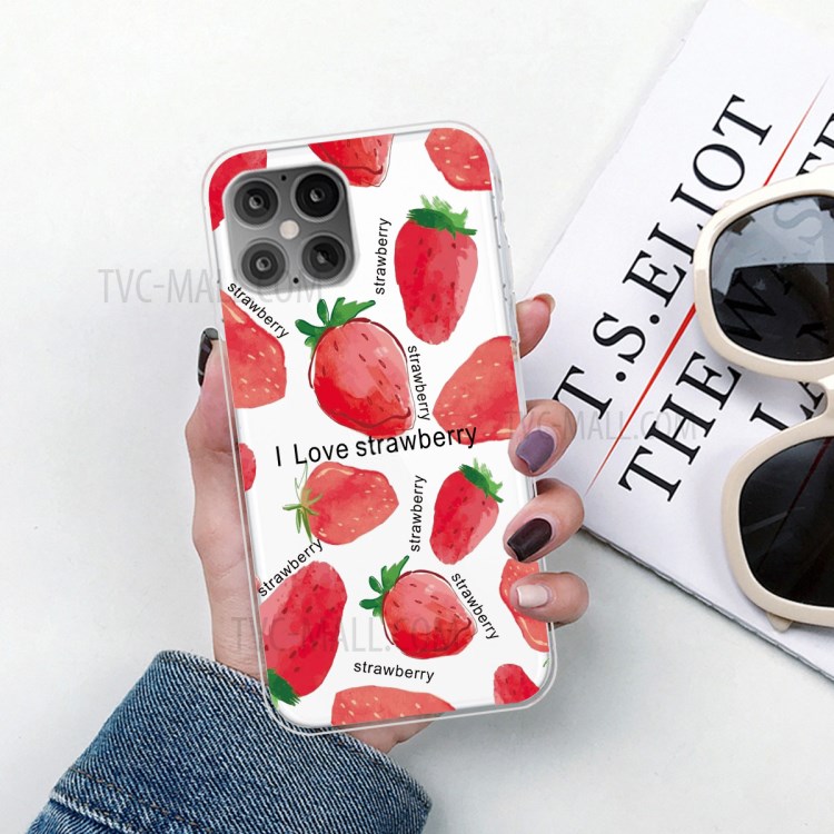 Printing Skin Flexible TPU Protective Cover for iPhone 12 Pro Max 6.7 inch - Strawberries-4