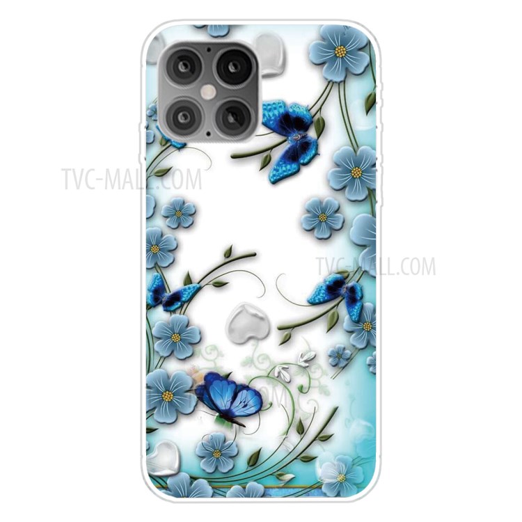 Printing Skin Flexible TPU Protective Cover for iPhone 12 Pro Max 6.7 inch - Flower and Butterfly-1