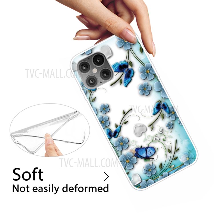 Printing Skin Flexible TPU Protective Cover for iPhone 12 Pro Max 6.7 inch - Flower and Butterfly-3