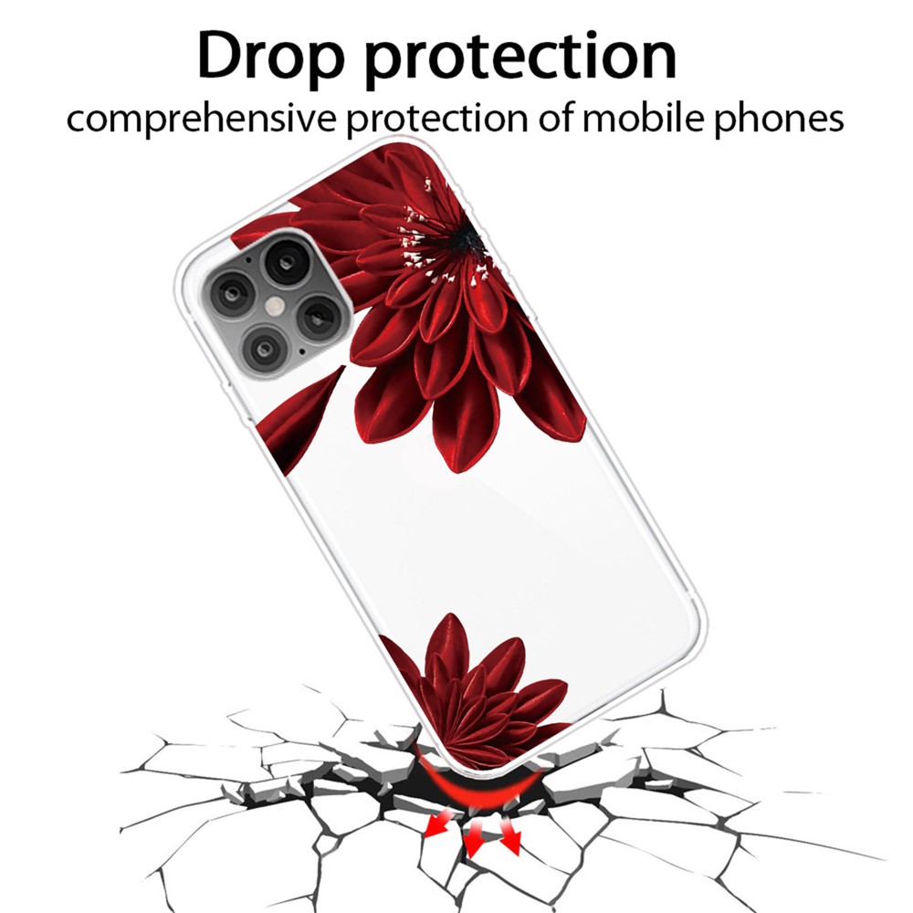 Printing Skin Flexible TPU Protective Cover for iPhone 12 Pro Max 6.7 inch - Red Flower-2