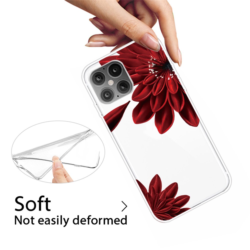 Printing Skin Flexible TPU Protective Cover for iPhone 12 Pro Max 6.7 inch - Red Flower-3