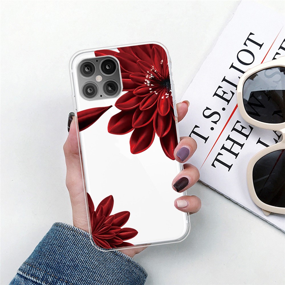 Printing Skin Flexible TPU Protective Cover for iPhone 12 Pro Max 6.7 inch - Red Flower-4