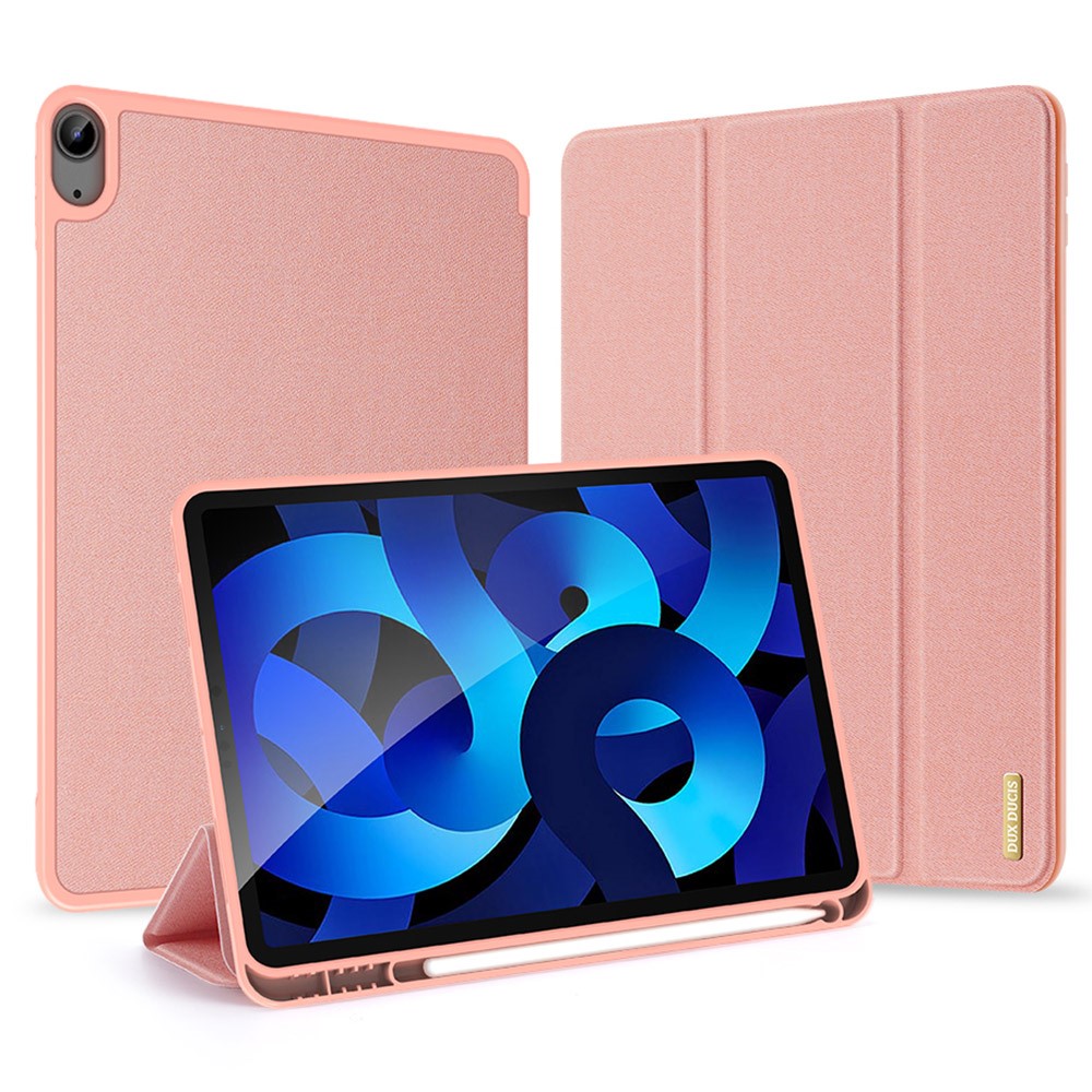 Dux Ducis Domo Tri-fold Stand pu Leather Smart Auto Wake / Sleep Tablet Shell Couvercle Avec Porte-stylo Prise en Charge de la Charge Absorbée Par Magnétique Pour Ipad Air (2020) / Air (2022) - or Rose