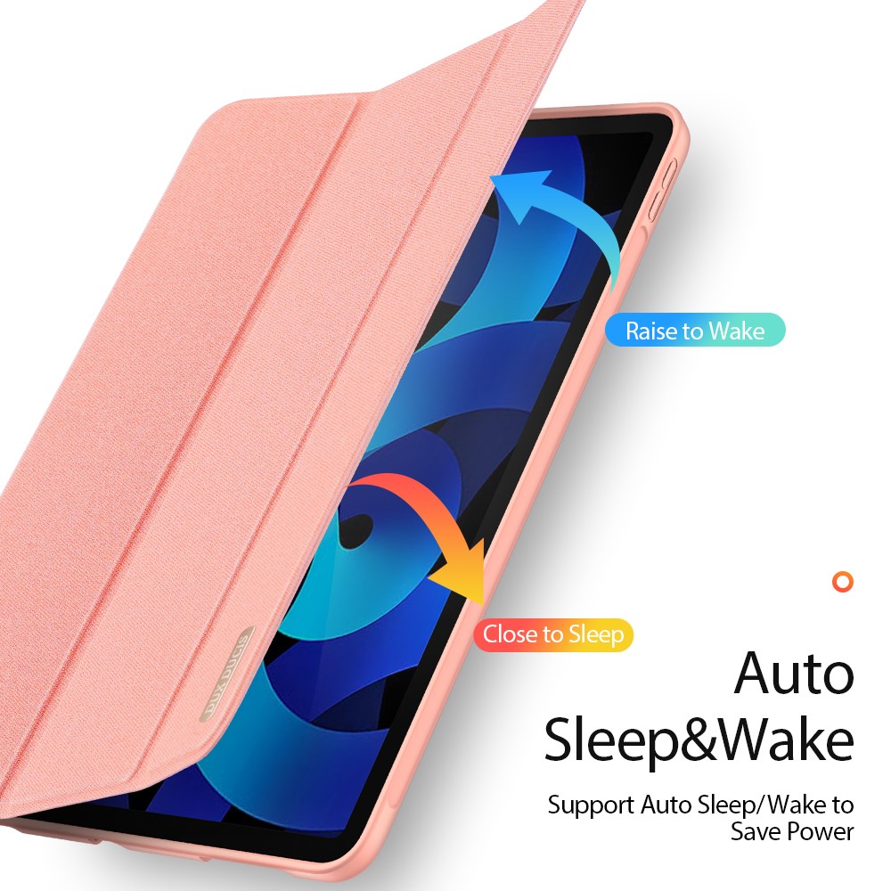 Dux Ducis Domo Tri-fold PU PU Leather Smart Auto Wake/Sleep Tablet Shell Cover With Sporter Soportador de Lápiz Carga Absorbida Magnética Para Ipad Air (2020)/aire (2022) - Oro Rosa