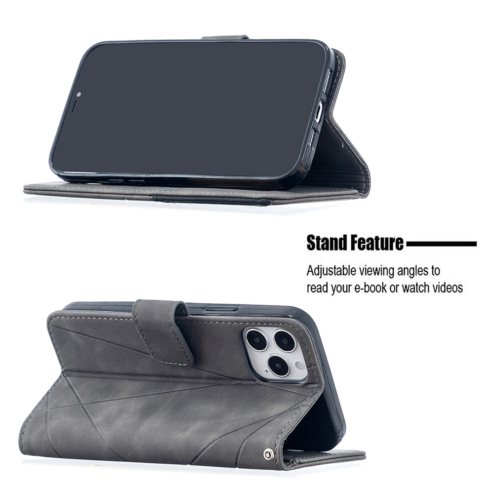 BF05 Geometric Texture Wallet Stand Leather Case for iPhone 12 Pro/12 Max 6.1 inch - Grey-2