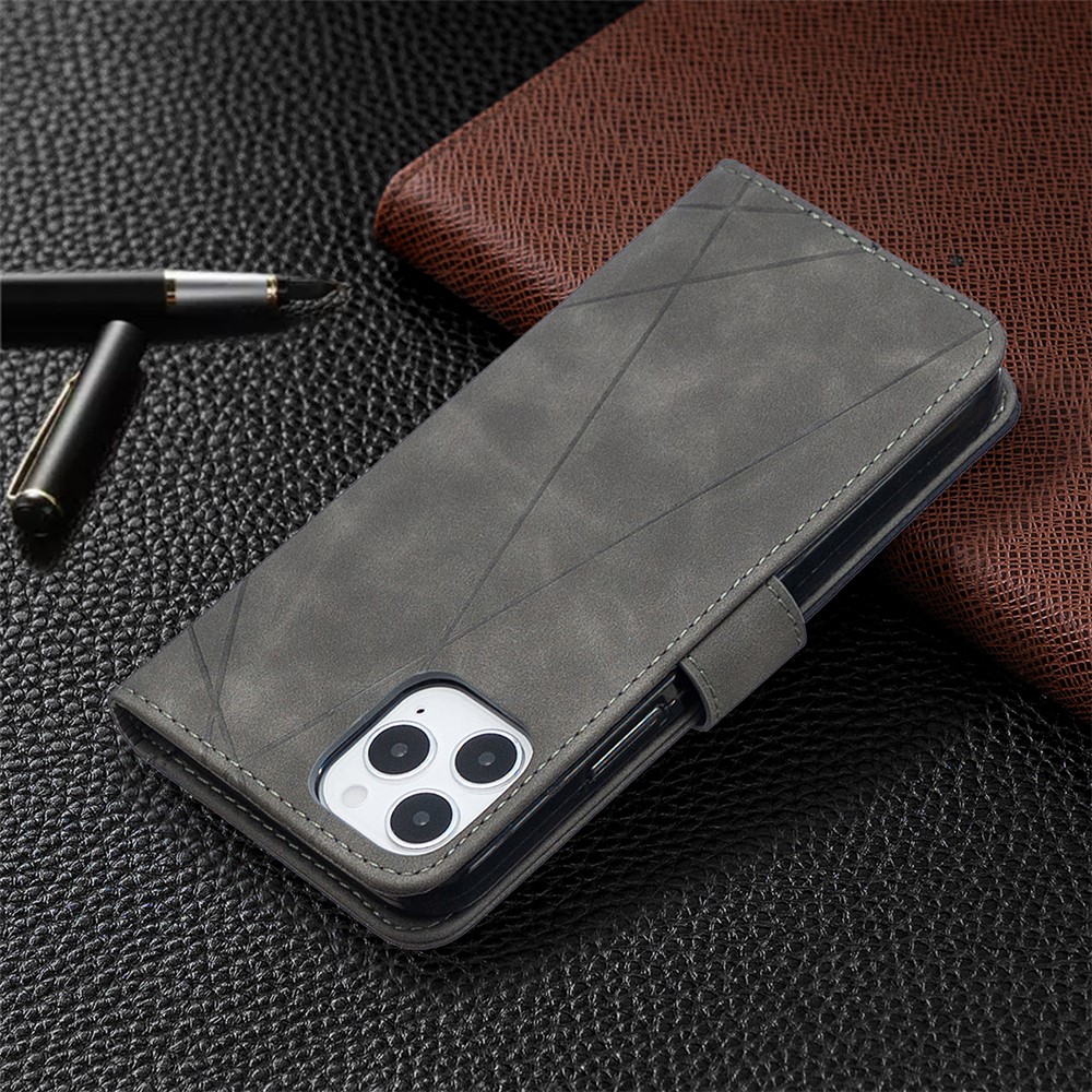 Case de Cuero de Billetera de Textura Geométrica BF05 Para Iphone 12 Pro/12 - Gris-5